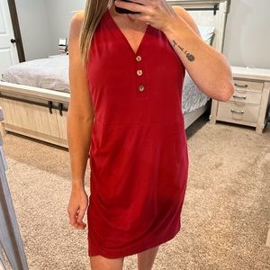 Sucrefas Burgundy/Wine Red V-Neck Button Sleeveless Midi Dress Size Large